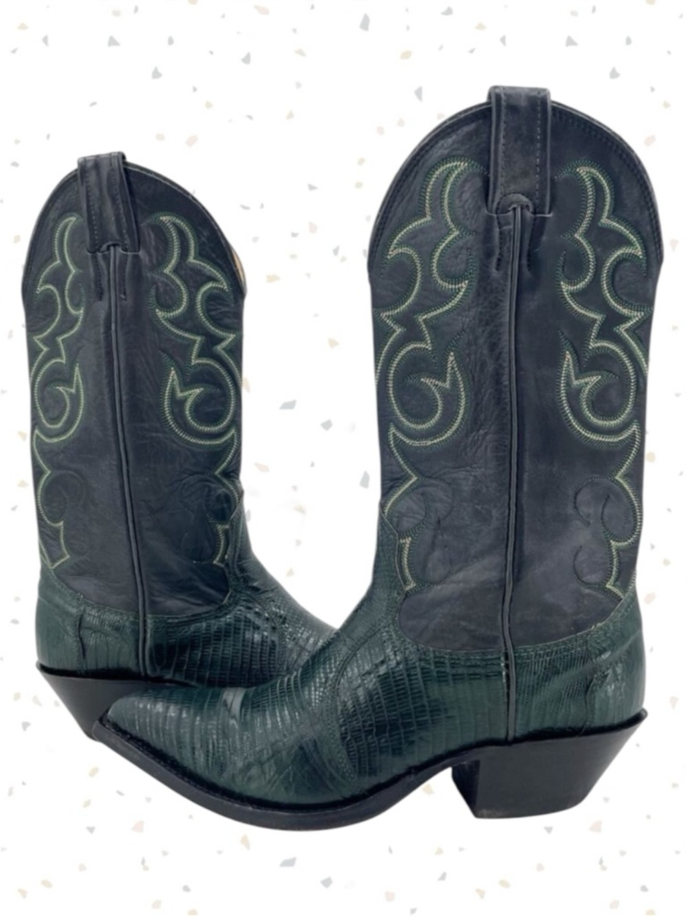 Vintage Nocona Cowboy Boots Green Lizard Black Leather Western Cowgirl Size 5
